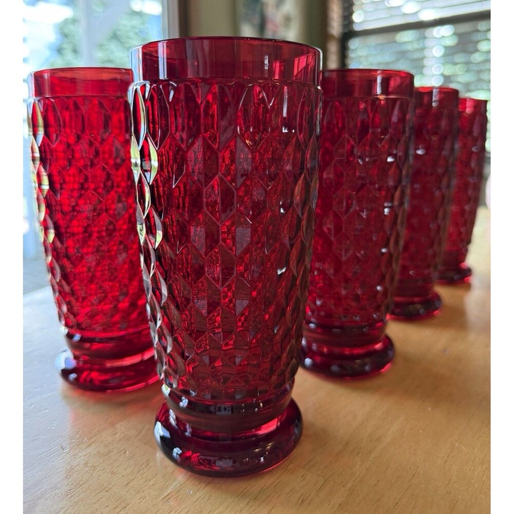 Villeroy & Boch Red Diamond Faceted Decorated 16oz Tumblers - Set of 8